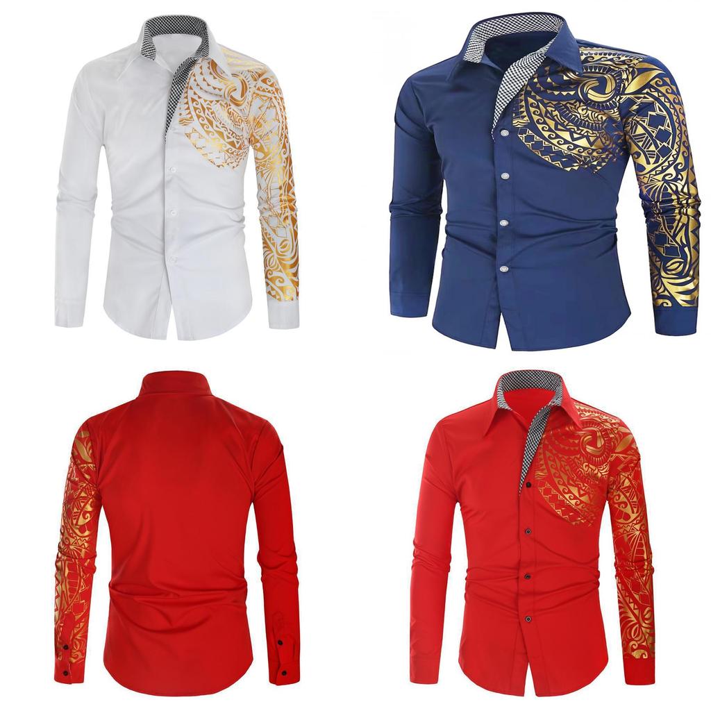 Men Long Sleeve Shirt With Embossed Print For Spring Casual And Street Style