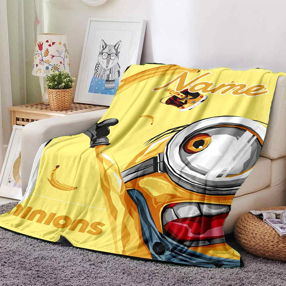 Custom Name Minions Card flannel Blanket for Super Soft Cute Comfort Blanket for Travel Bedding Couch Sofa Blanket