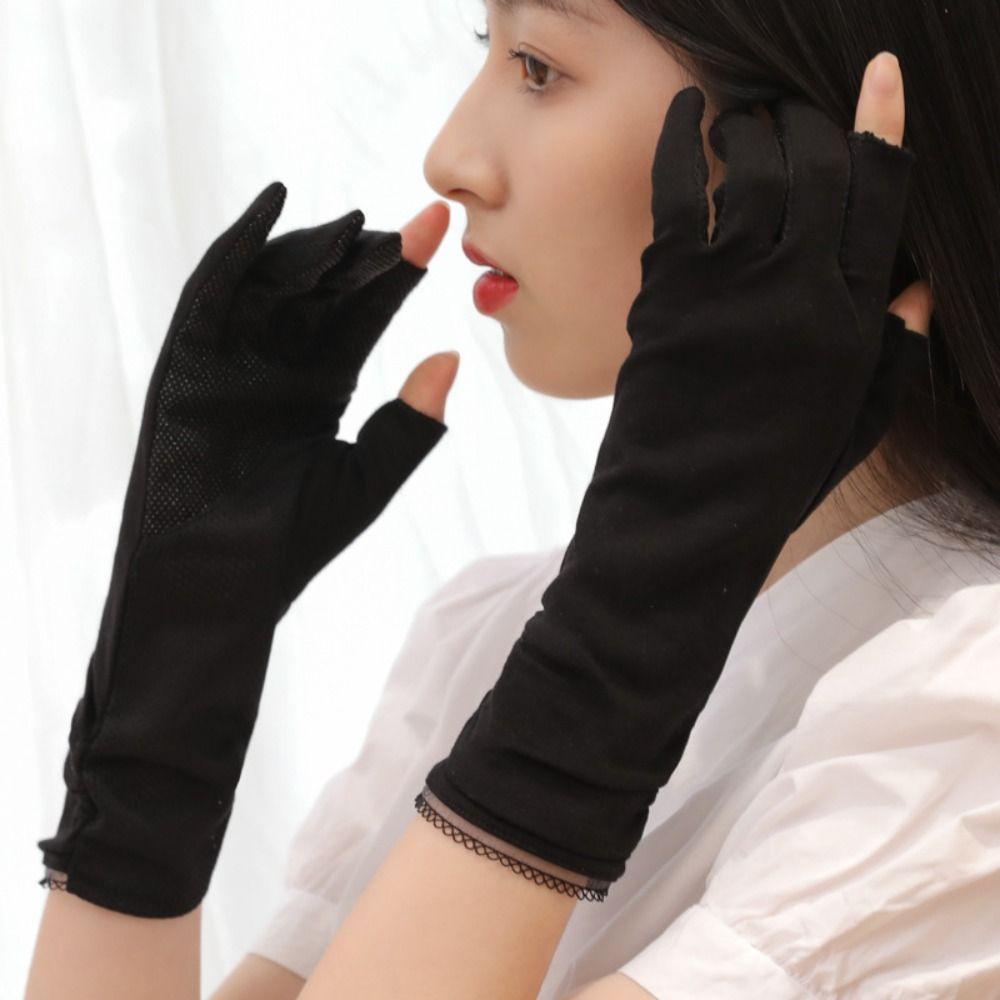 Lengthen Women Sunscreen Gloves Thin Summer Driving Mittens Sun Protection Riding Gloves Ladies
