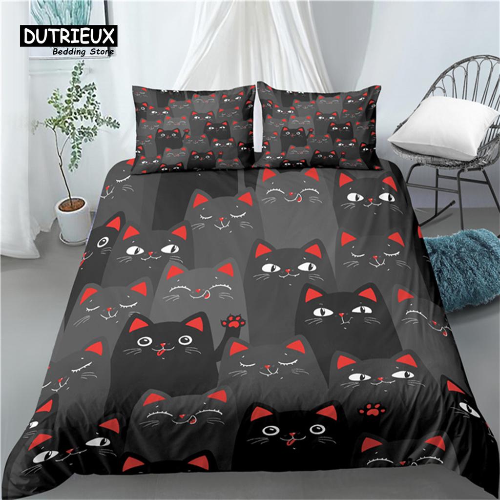 3D Cartoon Cat Print Home Living Luxury 2/3Pcs Comfortable Duvet Cover PillowCase Bedding Sets Queen and King EU/US/AU Size