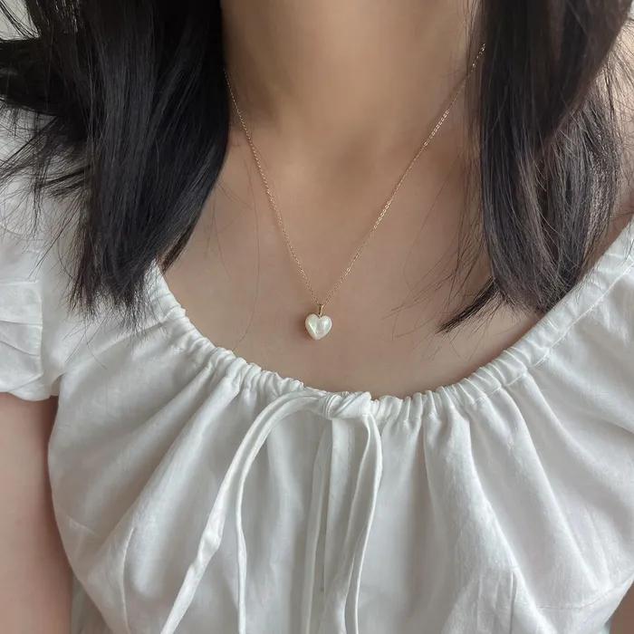 14k natural mother of pearl heart necklace
