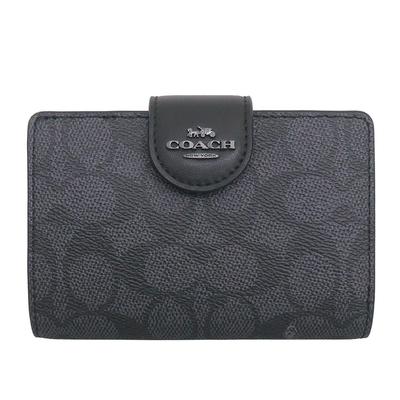 Coach Кошелек FCW786 CW786, средний кошелек с угловой молнией, из угольно-черной ткани с фирменным покрытием (Кошелек Bifold) Женская [Продукт Outlet] [Бренд]