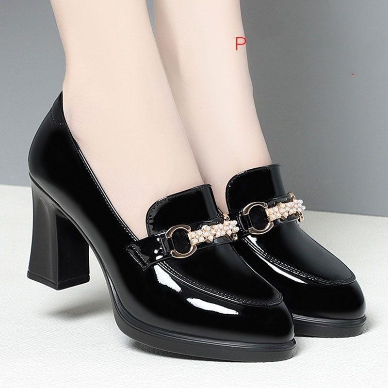 Люблю обувь мягкая подошва мягкая кожа бордовые женские туфли мягкая кожа водонепроницаемые стол высокий каблук туфли-лодочки для женщин среднего возраста с глубоким вырезом кожа