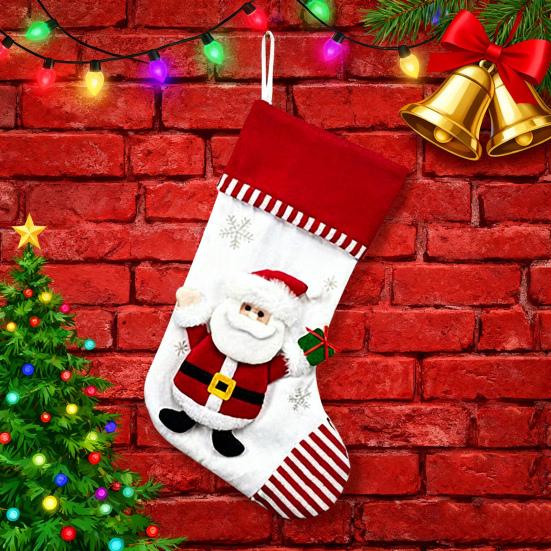 3D Christmas Stocking Santa Snowman Reindeer Cat Dog Pattern Traditional Holiday Hanging Stocking Fireplace Decor