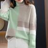 Women's Turtleneck Sweater Contrasting Pullover Sweater Autumn Winter Soft Loose Knitwear Long Sleeve Knit Tops