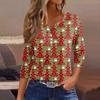 Women's T Shirt Tee Christmas Print Button 3/4 Sleeve Daily Weekend Fashion Basic V Neck Regular Top