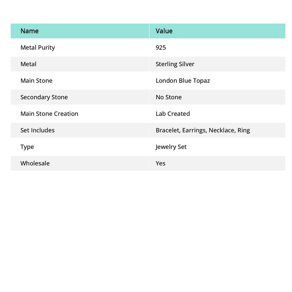 Natural London Blue Topaz Gemstone 925 Sterling Silver Jewelry Set A3L01