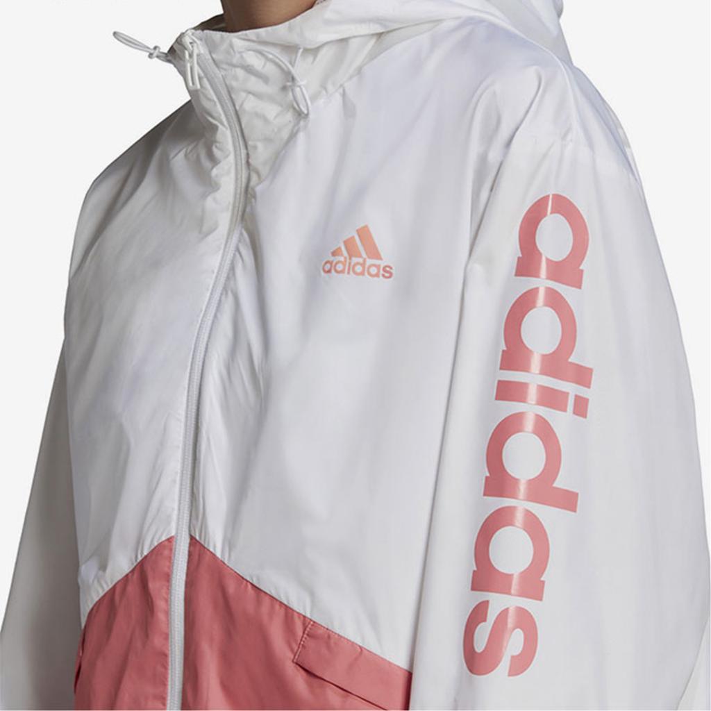 adidas Спортивная тканая куртка с капюшоном с логотипом, женские куртки, белые, розовые, GM5623