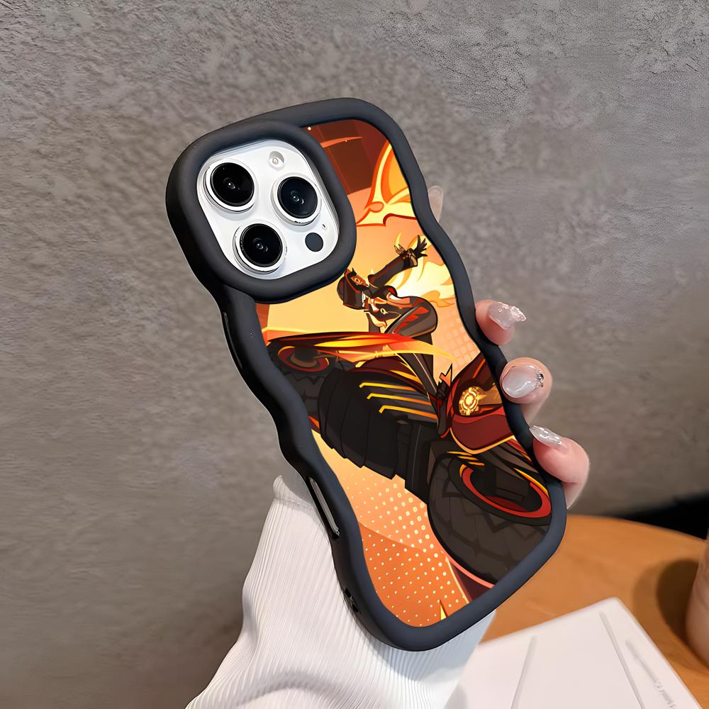 Игровой чехол GI Mavuika с волнистым краем из ТПУ для мобильного телефона iPhone 17 16 15 14 13 12 11 Air Pro Max Plus, цветной чехол
