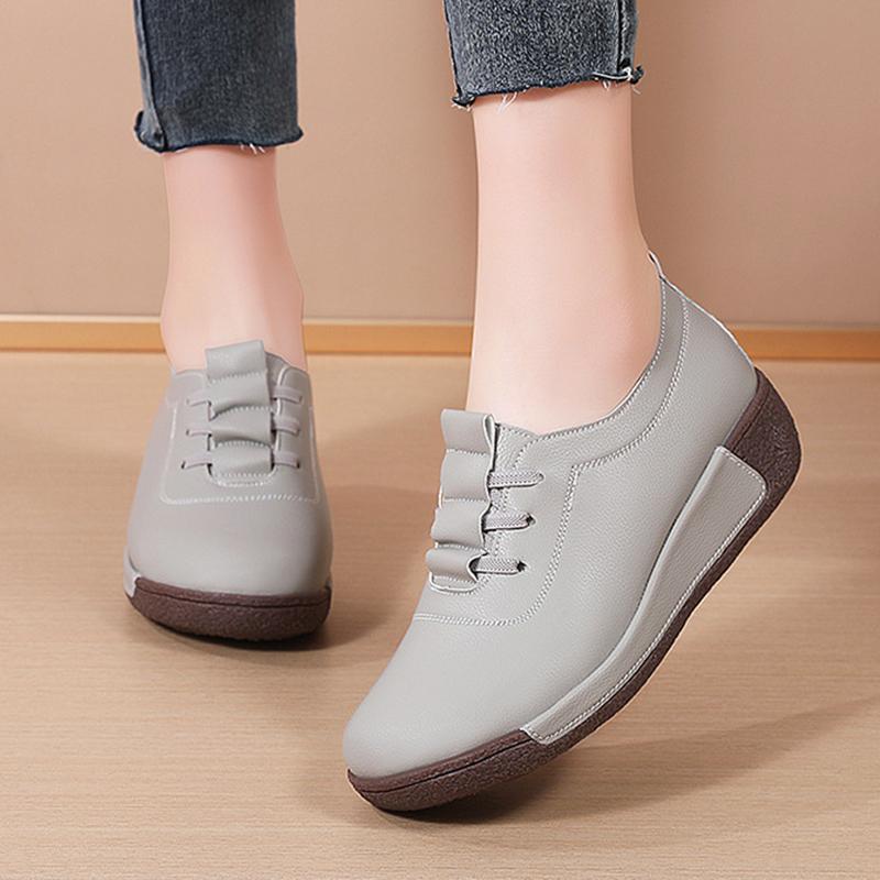 Женские туфли из натуральной кожи на толстой подошве, Нескользящие раскачивающиеся туфли на платформе, рабочая обувь для мам