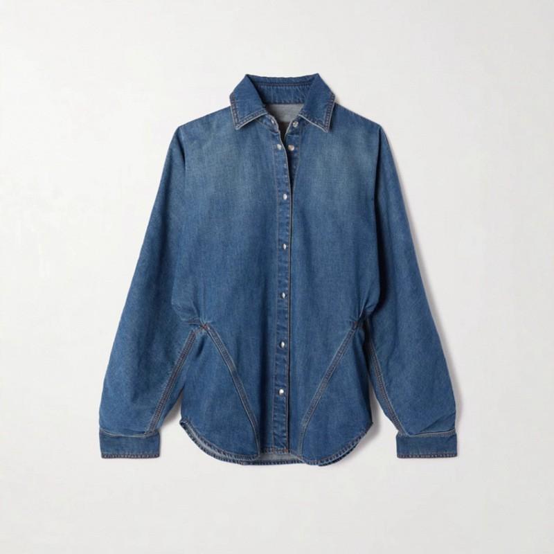 Womens Denim Two-Piece Set Loose Shirt With Raglan Sleeve Asymmetrical Hem Skirt Streetwear Fall 2025