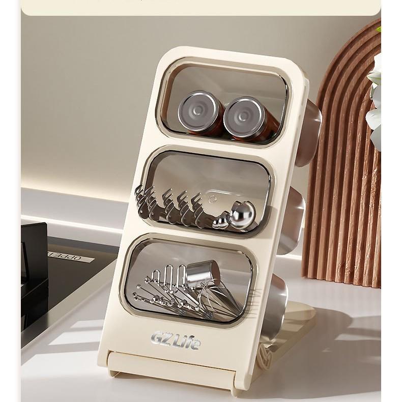 Multi-layer Desktop Storage Box with Large Capacity and Slanted Pen Holder for Office or Student Stationery.