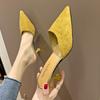 Fashion Kitten Heel Baotou Slippers Women Spring and Summer New Versatile Pointed Toe High Heels Stiletto Half Slippers