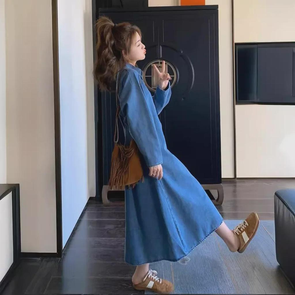 Niche Slim French-Style Denim Dress for Women, Spring & Autumn 2023 - Long-Sleeved Retro Tea Break Skirt.