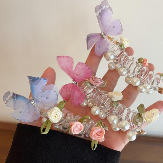 4 шт. Резинки для волос спиральные, резинки для волос, декор в виде цветов и бабочек, держатели для хвостика, пучка, косы, эластичные, нескользящие повязки для волос, инструменты для укладки волос