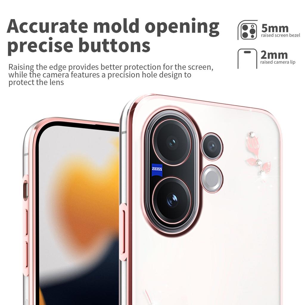 Для vivo V60 5G Чехол Цветочный Декор Стразами ТПУ Чехол для Телефона