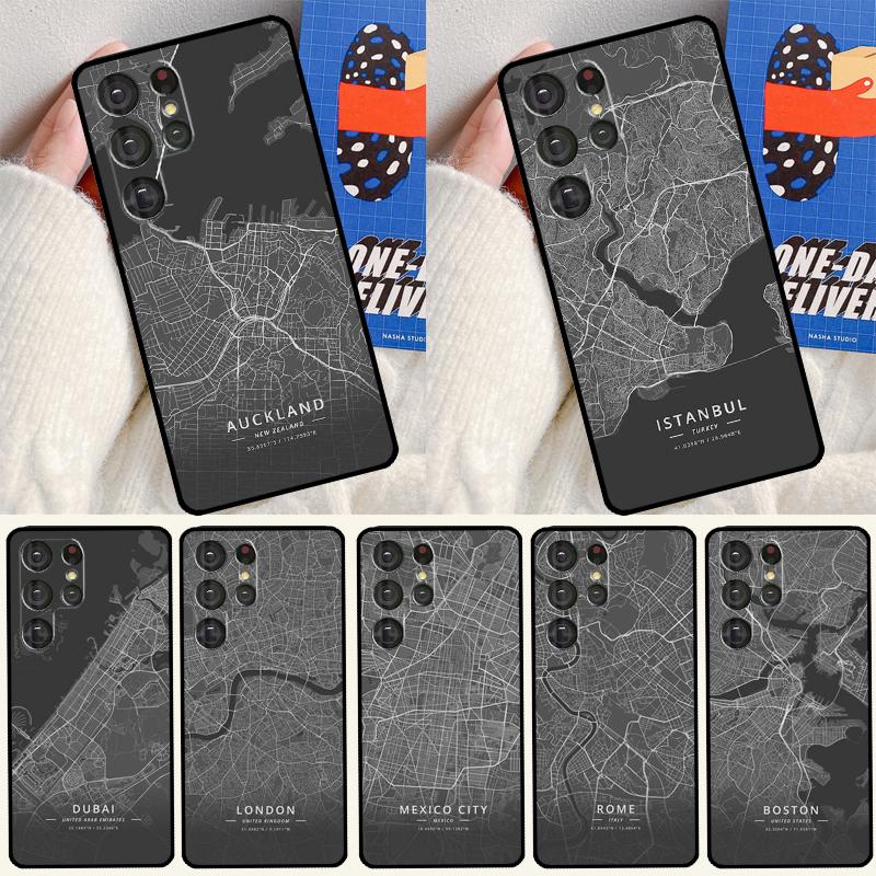 Ins Travel Country Sketch City Map Phone Case For Samsung Galaxy S25 S24 Ultra S9 S10 S20 S21 S22 Plus S23 FE S24 FE Cover