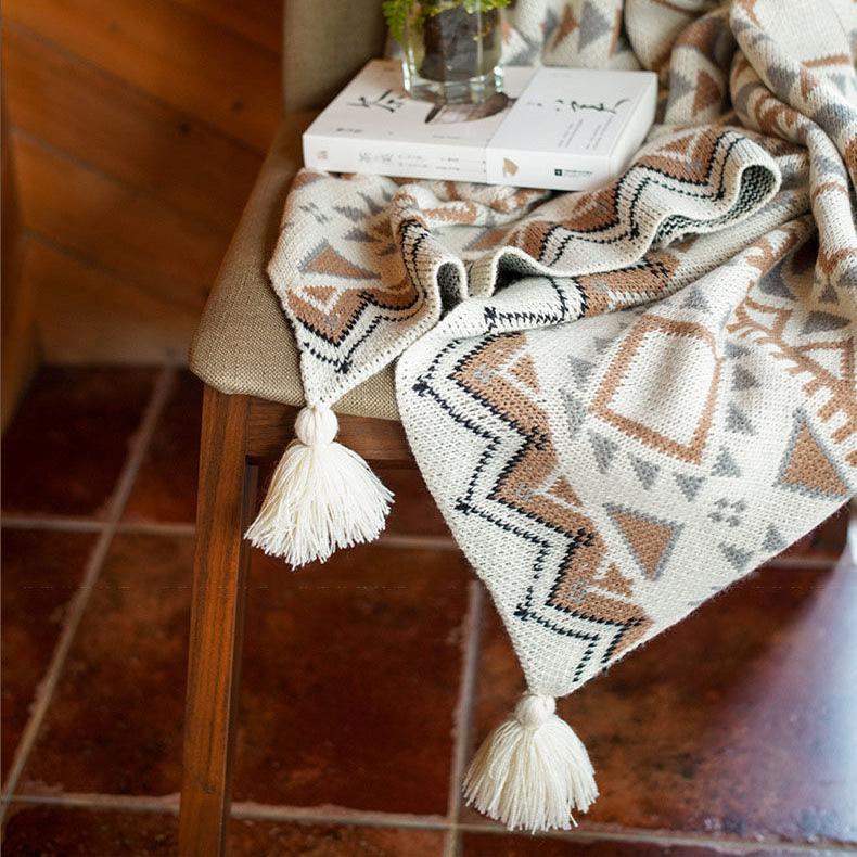 Вязаный плед для дивана Гобелен с кисточками Покрывало в стиле «Богемия» для кровати Покрывало Декоративные одеяла