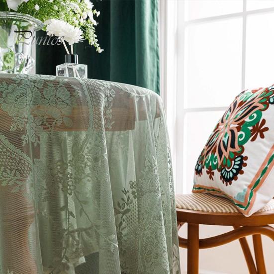 Retro Table Cloth See-through Hollow Out Lace Romantic Style Round Shape Ruffle Floral Embroidery Table Protection Banquets Party Decoration