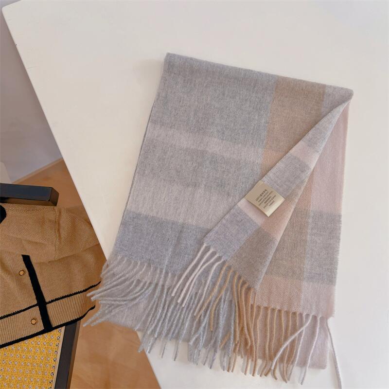 2024 Luxury Korean-Style Women's Wool Plaid Scarf - Warm, All-Season Shawl