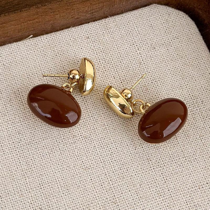 Простые новые коричневые геометрические серьги в стиле ретро с темпераментом, французские серьги, украшения для девочек