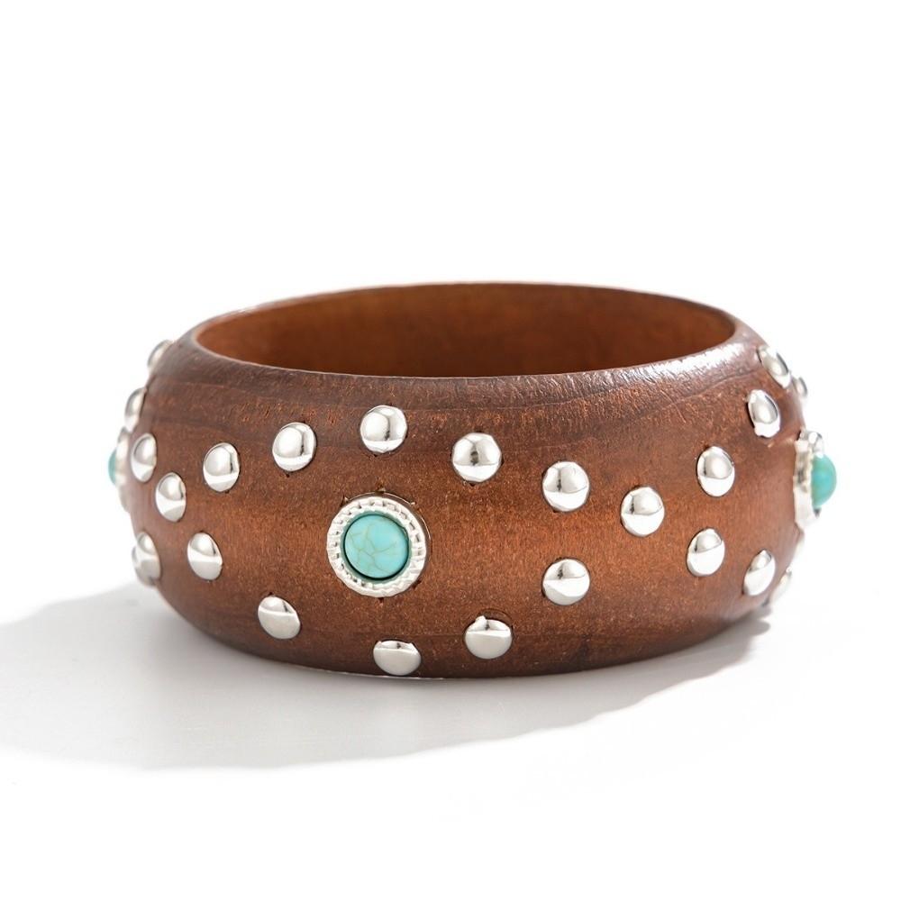 4 Colors Wooden Bracelet Vintage Finish Punk Hip Hop Bangle Vintage Wide Wood Bangle  Daily Wear