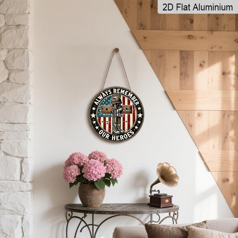 2D Flat, 1pc 7.87 Round Metal Sign | Patriotic Army Boots & Cross Iron Wall Art | Vintage Style, Wall Hanging, Suitable for Indoor & Outdoor Use in