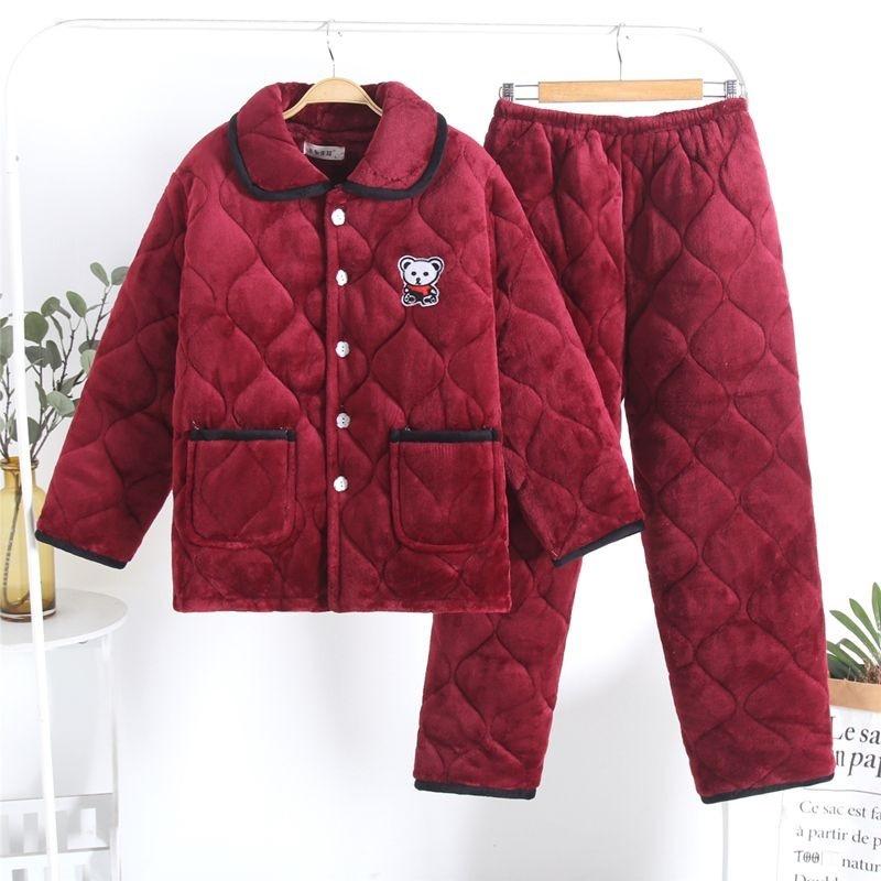 Утепленная пижама женская зимняя трехслойная коралловый флис с хлопковой подкладкой можно носить на улице, плюс милый комплект для дома