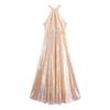 Kaslead New Women clothes Western Style Fashion Simple Sequins Hanging Neck Temperament Long dress