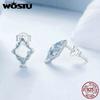 WOSTU 925 Sterling Silver Blue Crystal Geometry Stud Earrings Women Wedding Party Starry Stud Earrings For Girl Daugher Birthday