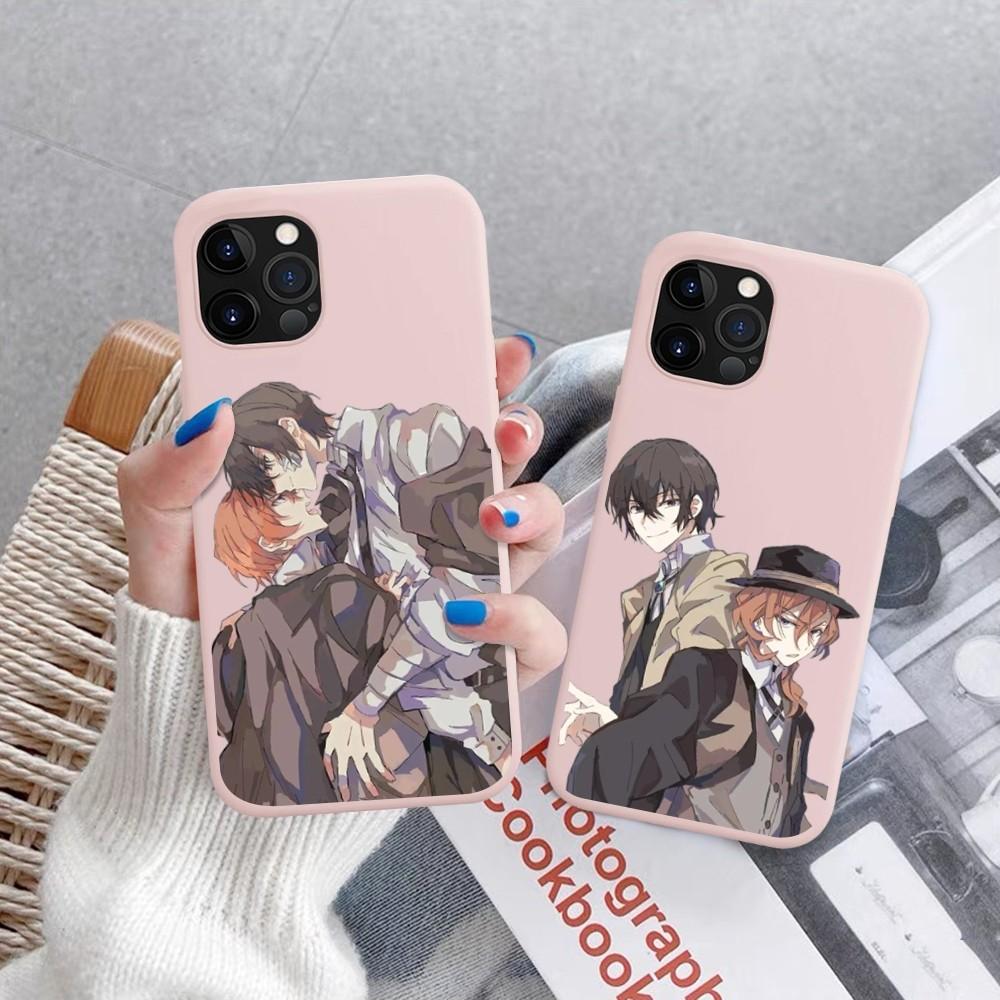 Anime Bungou Stray Dogs Phone Case for iPhone 14 11 12 13 Mini Pro Xs Max 8 7 6 6S Plus X XR Solid Candy Color Case