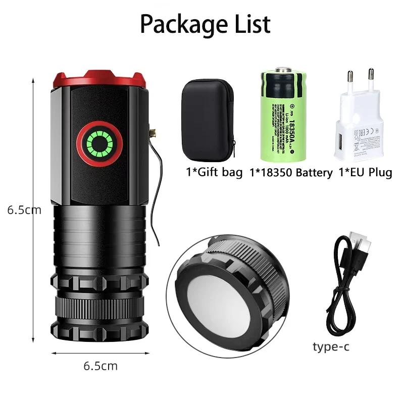 3 F350 LED Mini Flashlight Powerful Type-C Rechargeable 18350 Battery Torch SST20 2000LM Lamp with Tail Magnet Tactical Lantern