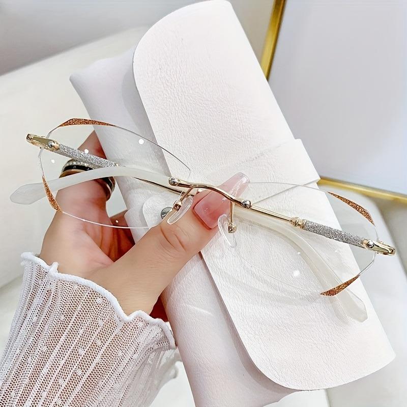 2PCS Reading Glasses Frameless Diamond Trimming Presbyopic Glasses Anti Blue Super Light Reading Glasses