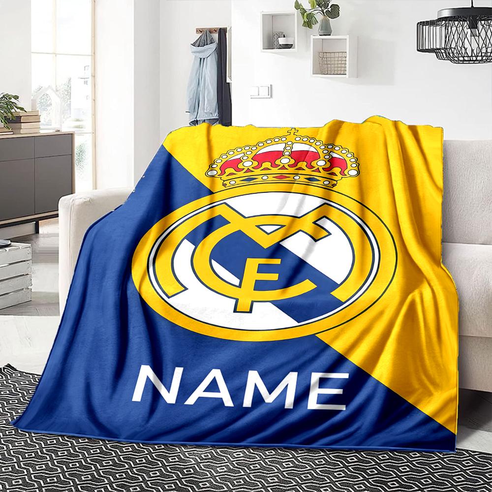 Custom Name Real Madrid Crest blanket for Couch & Bed, Plush Cozy Fuzzy Blanket Super Soft & Warm Blankets for Fall and Winter. 0908264