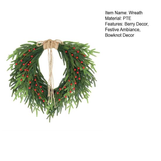 Рождественский венок с эффектом реального прикосновения, красные ягоды, джутовый бант, гирлянда из мягкой сосны, декор для праздничной вечеринки в помещении и на улице