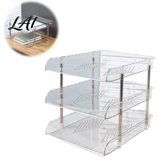 Clear File Organizer Desk Organizer Stackable Transparent Layers PET Rack Desktop Space Saving for A4 Documents And Stationery Accessories