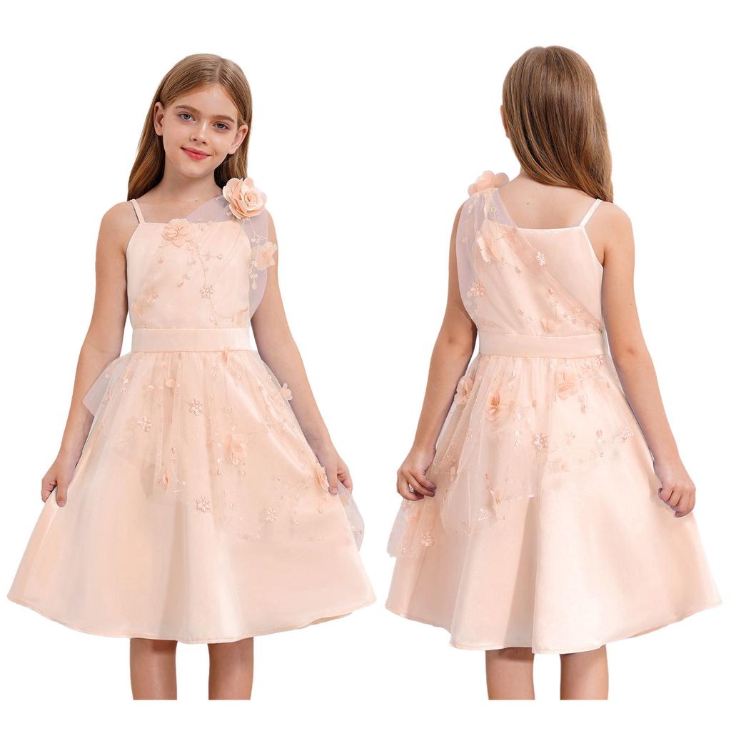 Платье из тюля для девочек на день рождения, украшенное стразами, для свадебной вечеринки, детское синее платье, элегантное шикарное вечернее платье без рукавов с бантом и бретелькой через шею