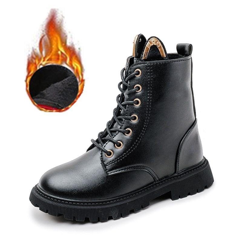 Зимние 2025 года Девочки Ботильоны: Корейские и британские ботинки мартин на высоком берце с бархатной подкладкой