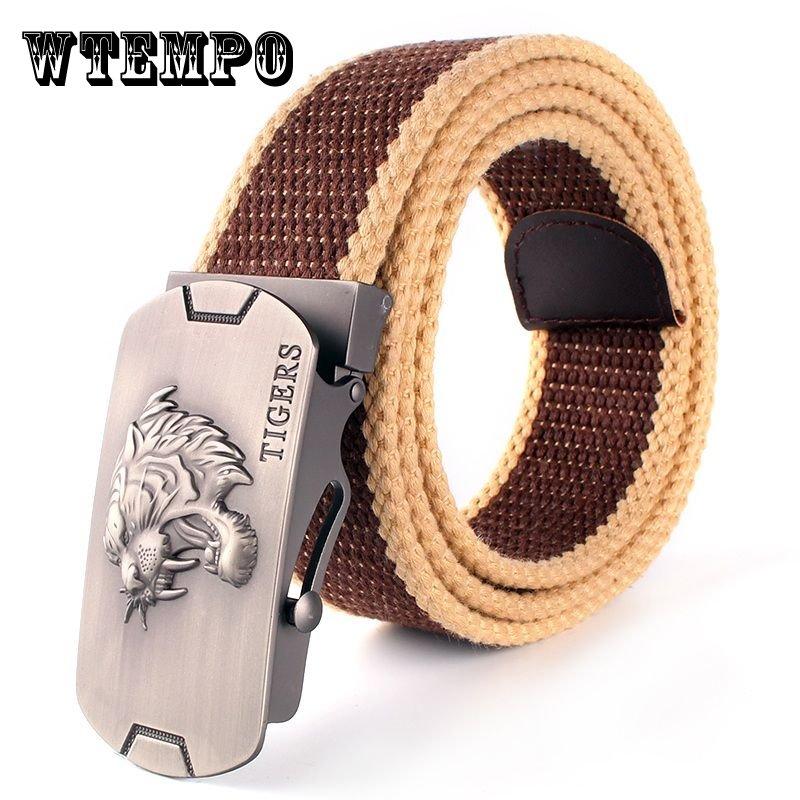 New Waist Belts Men Womens Unisex Cotton Canvas Fabric Webbing Black Buckle Belt Army Accessories