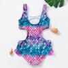 Girls' One-Piece Swimsuit: Gradient Fish Scale Design for Ages 3-12