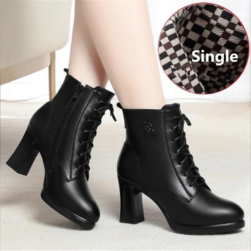 Обувь Женские Ботинки на Платформе Осень Зима Плюшевые Теплые Ботильоны для Женщин Высочайшего Качества Туфли на Высоком Каблуке Большой Размер 34-41