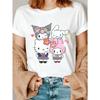 Футболка с персонажами Sanrio, Хелло Китти Куроми Моя Мелоди Циннаморолл, Милая Кавайная Футболка, Унисекс, 100% Хлопок, Мягкий Повседневный Топ с Коротким Рукавом
