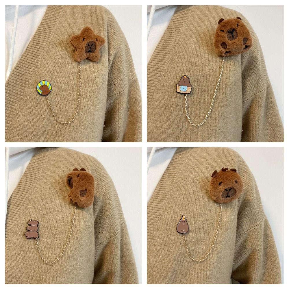 Chain Kapibara Pin Kapibara Capibara Badge Exquisite Star Capybara Brooch  Backpack Decor