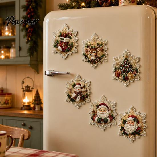Кухонный декор с оленями 6 шт. DIY Магнит на холодильник с росписью из искусственного жемчуга, Санта Снеговик Носок Елка Магниты на холодильник Пряничный Снежинка Ручная работа