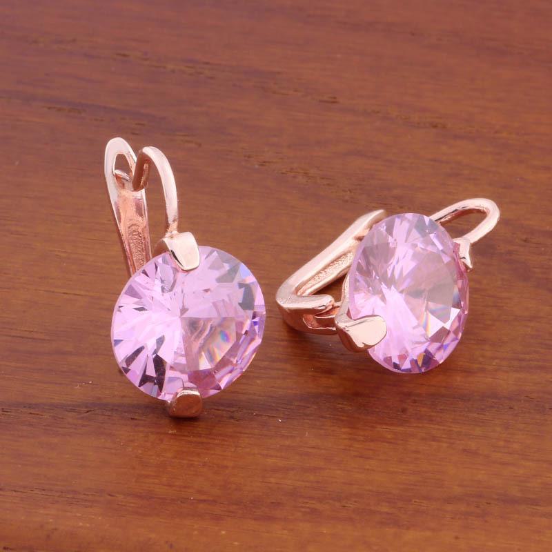 Простые и элегантные круглые серьги с розовым цирконом и застежкой-левербек