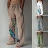 Men's Casual Loose And Comfortable Casual Pants Cotton Linen Printed Drawstring Trousers