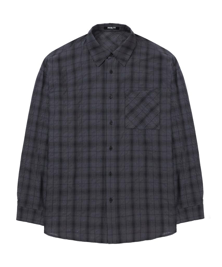 DRAW FIT Seersucker Smoke Check Shirt [Charcoal]