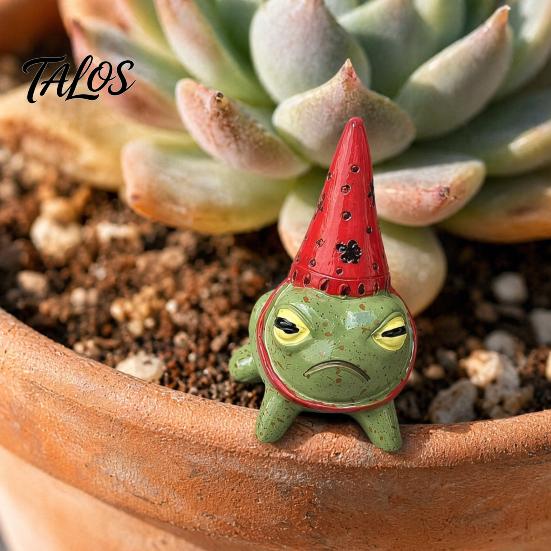 Talos Miniature Frog Figurine, Little Statue with A Party Hat, Decorative Resin Ornament for Outdoor Garden Courtyard