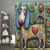 Cute Cartoon Dog Flower Love Shower Curtain, Bathroom Decorative Shower Curtain, Waterproof Shower Curtain with HooksCute Cartoo