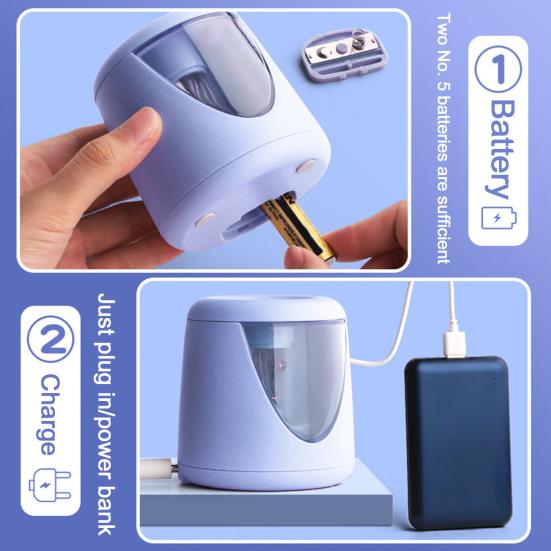 1 Set Electric Pencil Sharpener with Cutter USB Rechargeable Battery Operated Portable Automatic Pencil Sharpener School Student Stationery Gift